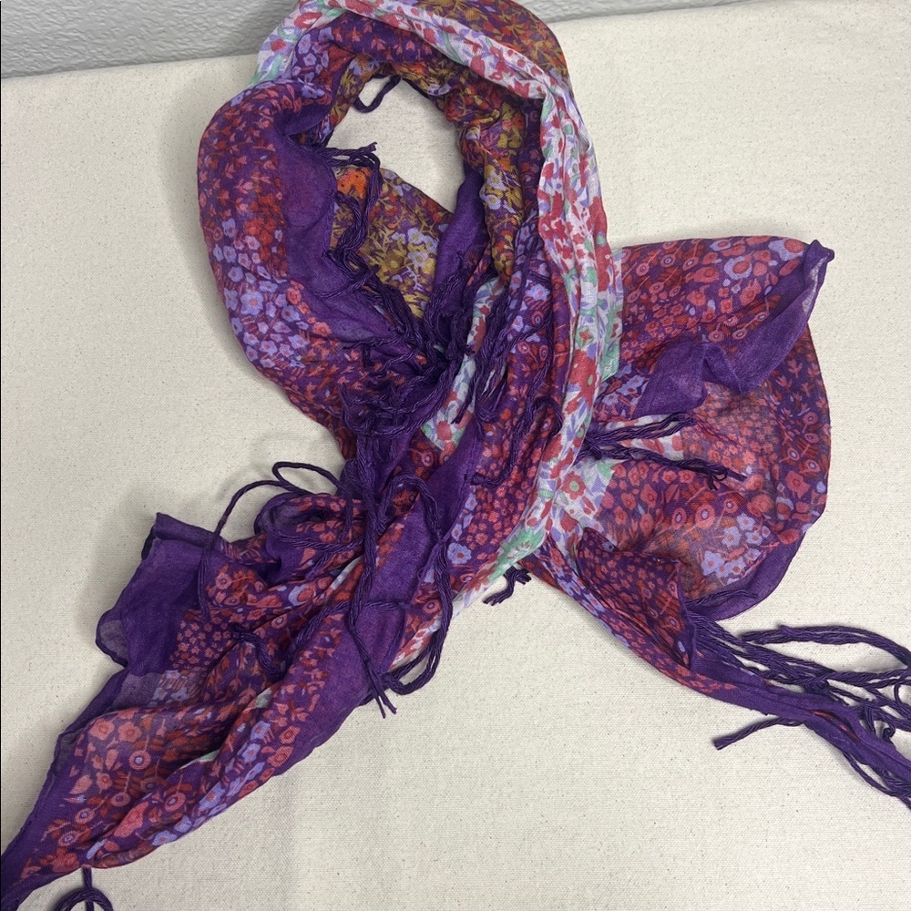🛍️ 4 for $25 Boho Floral Scarf 39x38 Purple Multicolor Patchwork - Picture 2 of 2